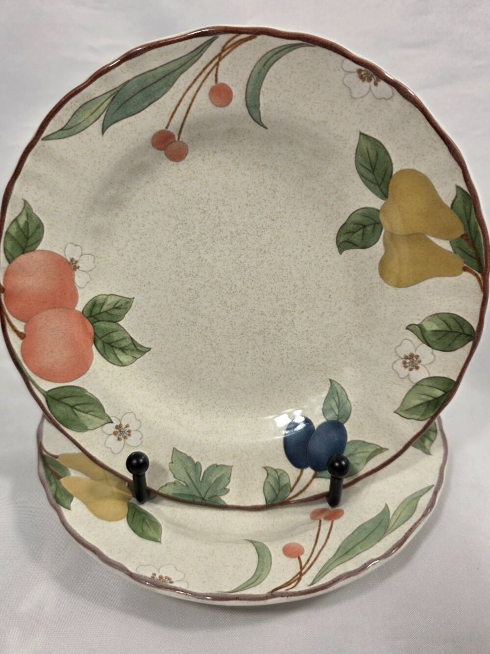 TWO Mikasa Fruit Panorama Bread Plates DC014 Ivory with Colorful Fruit & Flowers